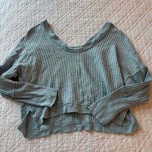 Free People Light Blue Waffle Knit Top